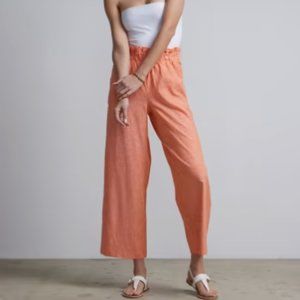 NWT Linen Blend High Waisted Paper-bag Waist Ankle Pant in Orange Crush - Medium